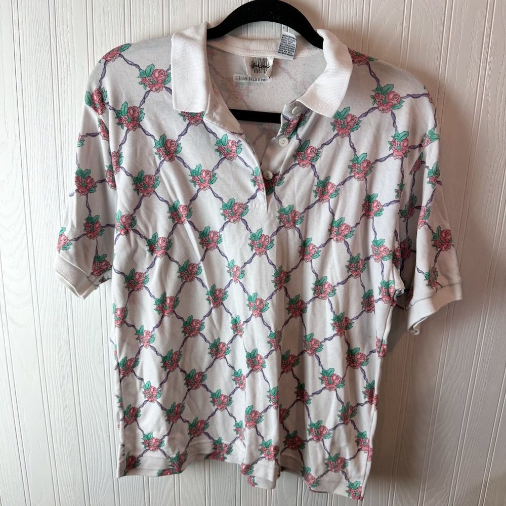 Vintage floral collar short sleeve top size Large